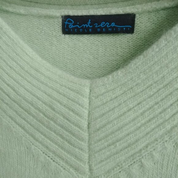 Y2K angora nylon blend fitted Medium V neck sweater top light apple green - Picture 2 of 15